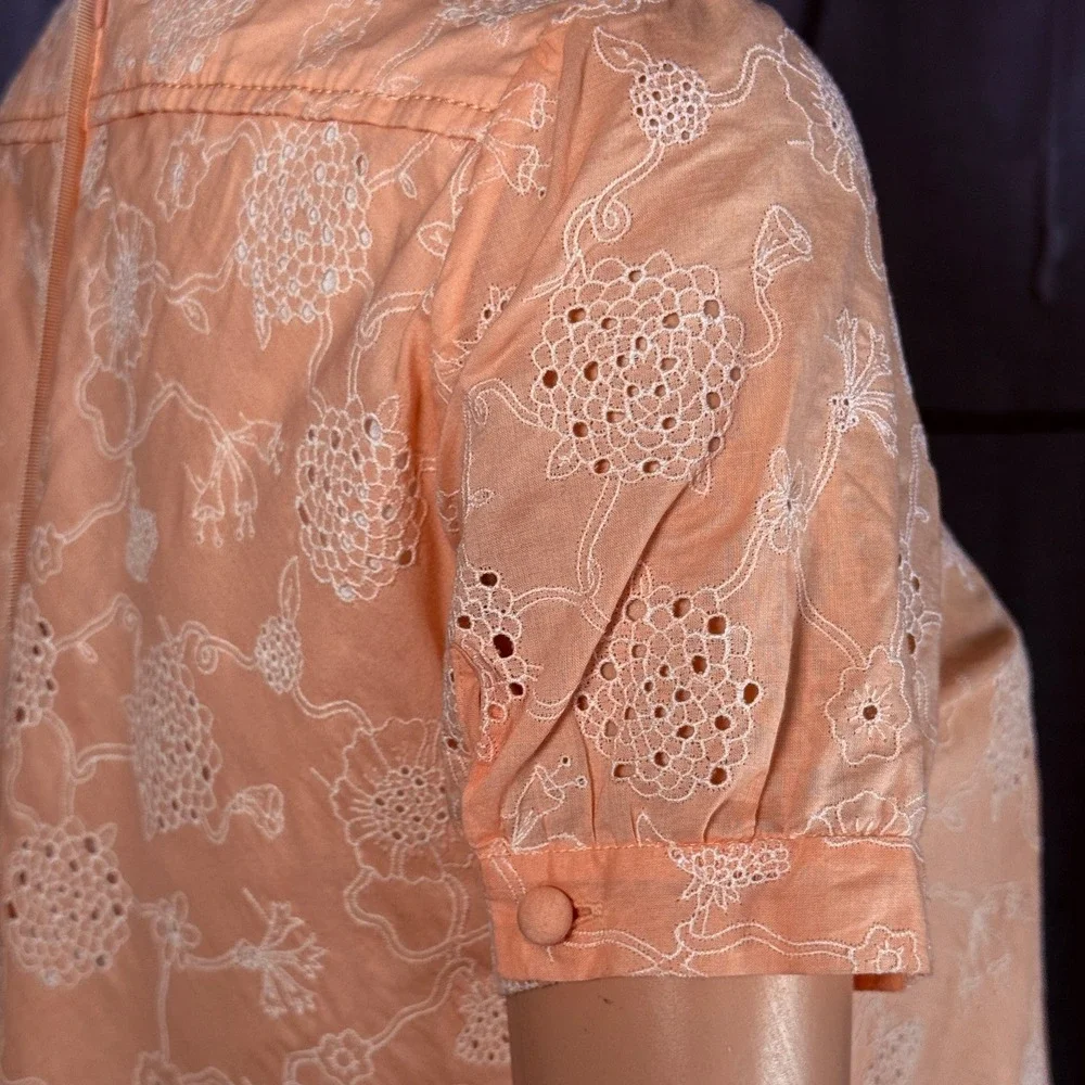 Coach New York Peach Eyelet Embroidered Drop Waist Ruffle Shift Dress Womens 0
